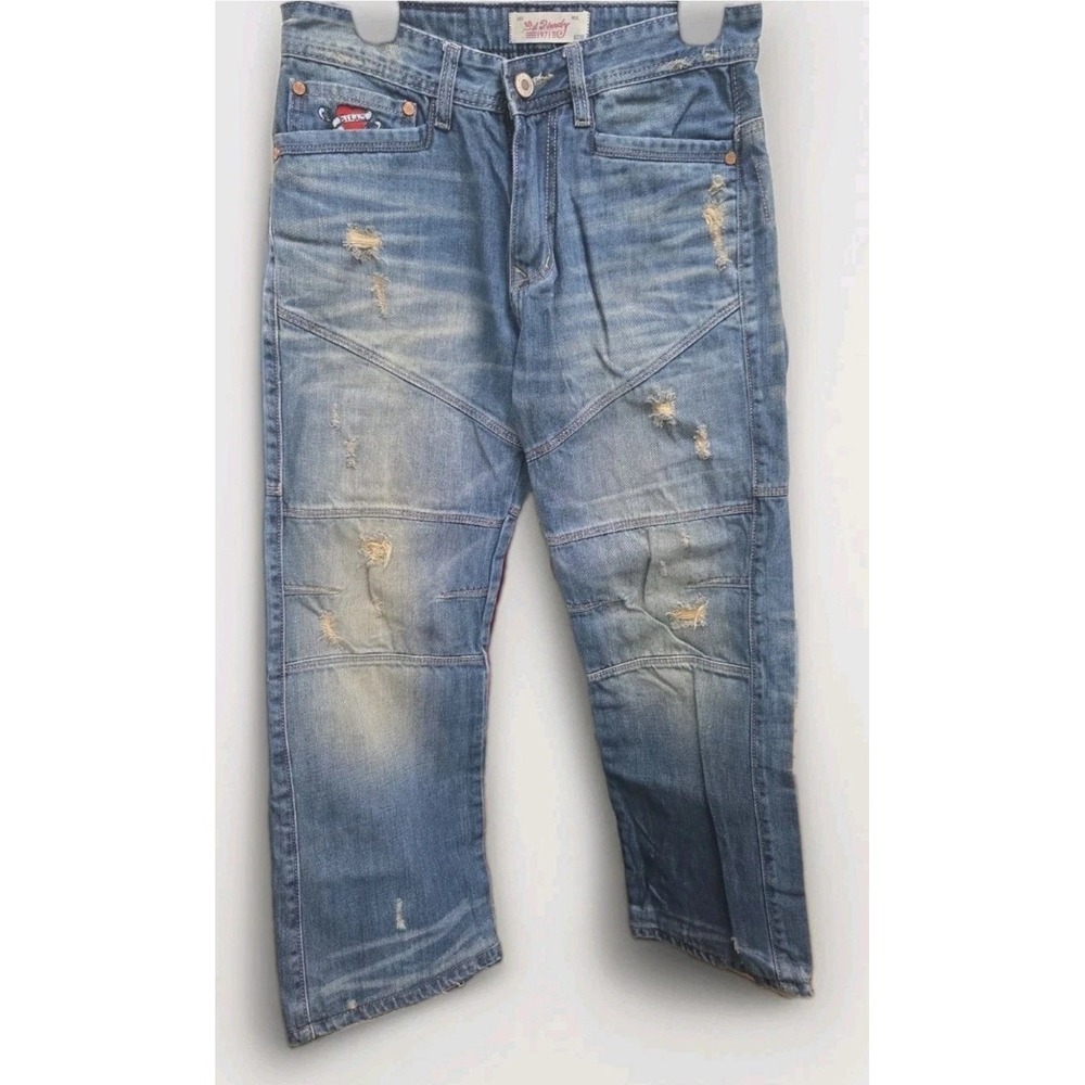 Ed Hardy 1971 Distressed Embroidered Tiger Jeans Medium Wash Blue Size 30